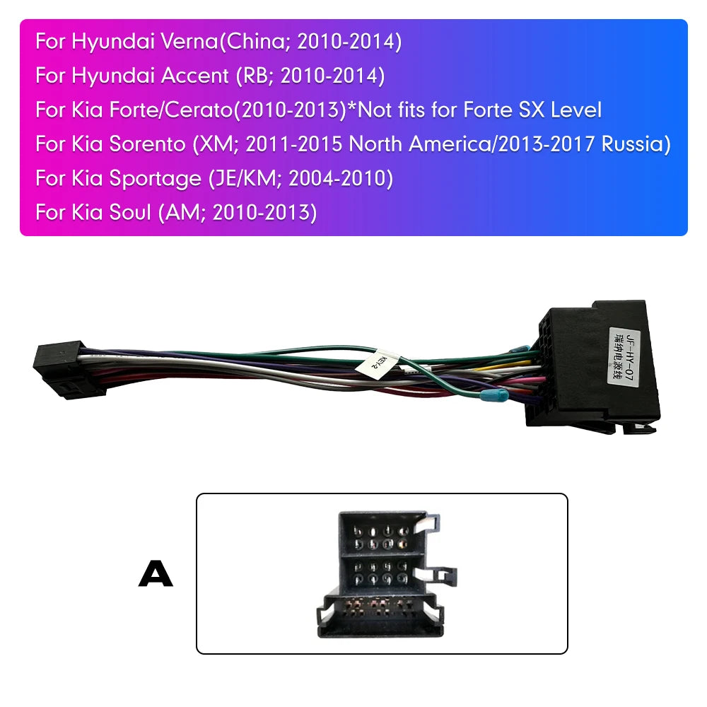 Power/Wiring Harness for Android Car Stereo Head Units — Plug-and-Play, Fits Many Hyundai & Kia Models