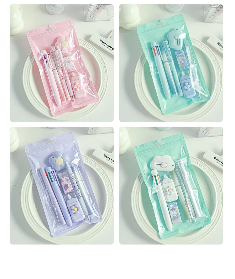 7-Pcs Stationery Set High-Quality Student Graduation Gift Neutral Pen Learning Companion Stationery Pack for Achievers， office