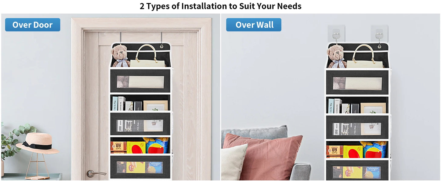 5-Shelf Hanging Storage Organizer - Behind Door, Anti-Tilt, 5 Large Capacity Pockets, Suitable for Bedroom, Bathroom