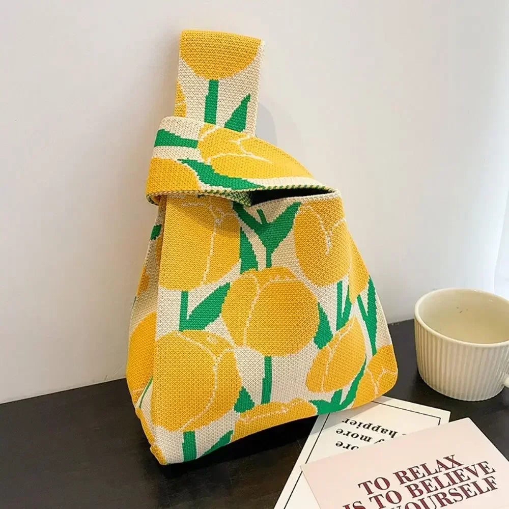 Cat Knit Handbag Fashion Knit Handmade Shopping Bags High-capacity Knot Wrist Bag Girls