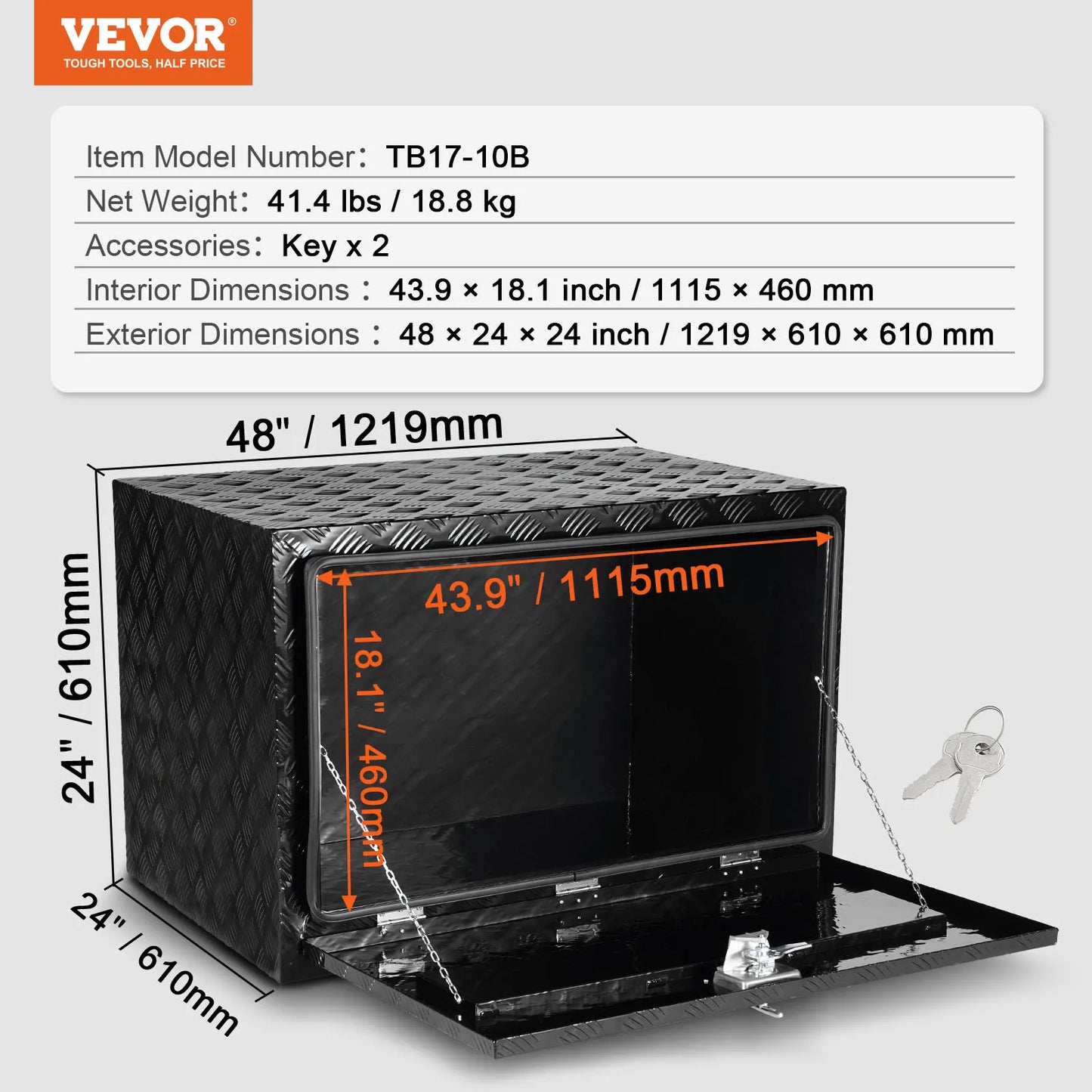 SucceBuy Underbody Truck Box Pickup Storage Box Heavy Duty Diamond Plate Tool Box with Lock&Keys Waterproof Trailer Storage Box