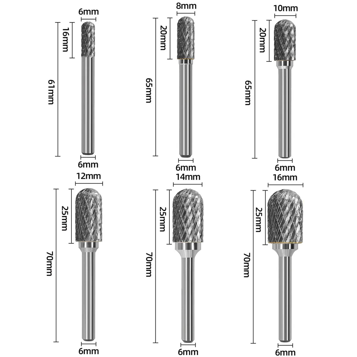 6mm Tungsten Carbide Rotary Burr File Set — Die Grinder Bits for Metal