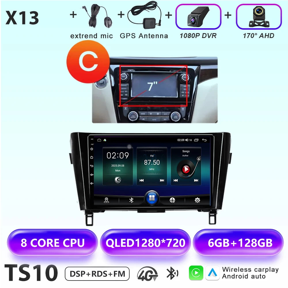Wireless CarPlay Android Auto Car Radio for Nissan Qashqai J11 X-Trail 3 2013-2017 avigation GPS Car Radio Multimedia Video Play
