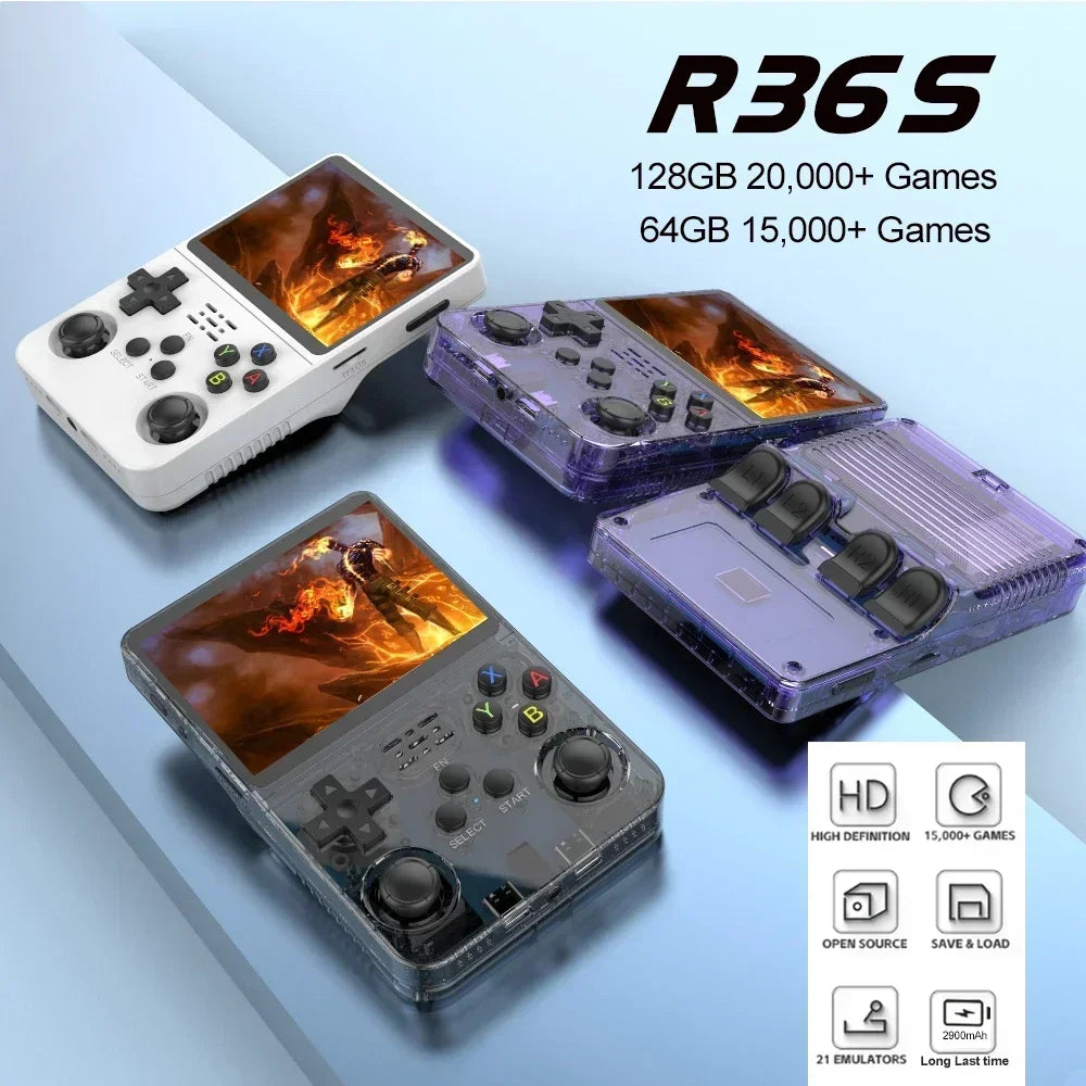 BOYHOM NEW R36S Retro Video Game Console Linux System 3.5 Inch IPS Screen Portable Pocket Player 64GB 128G Games best Boys gifts