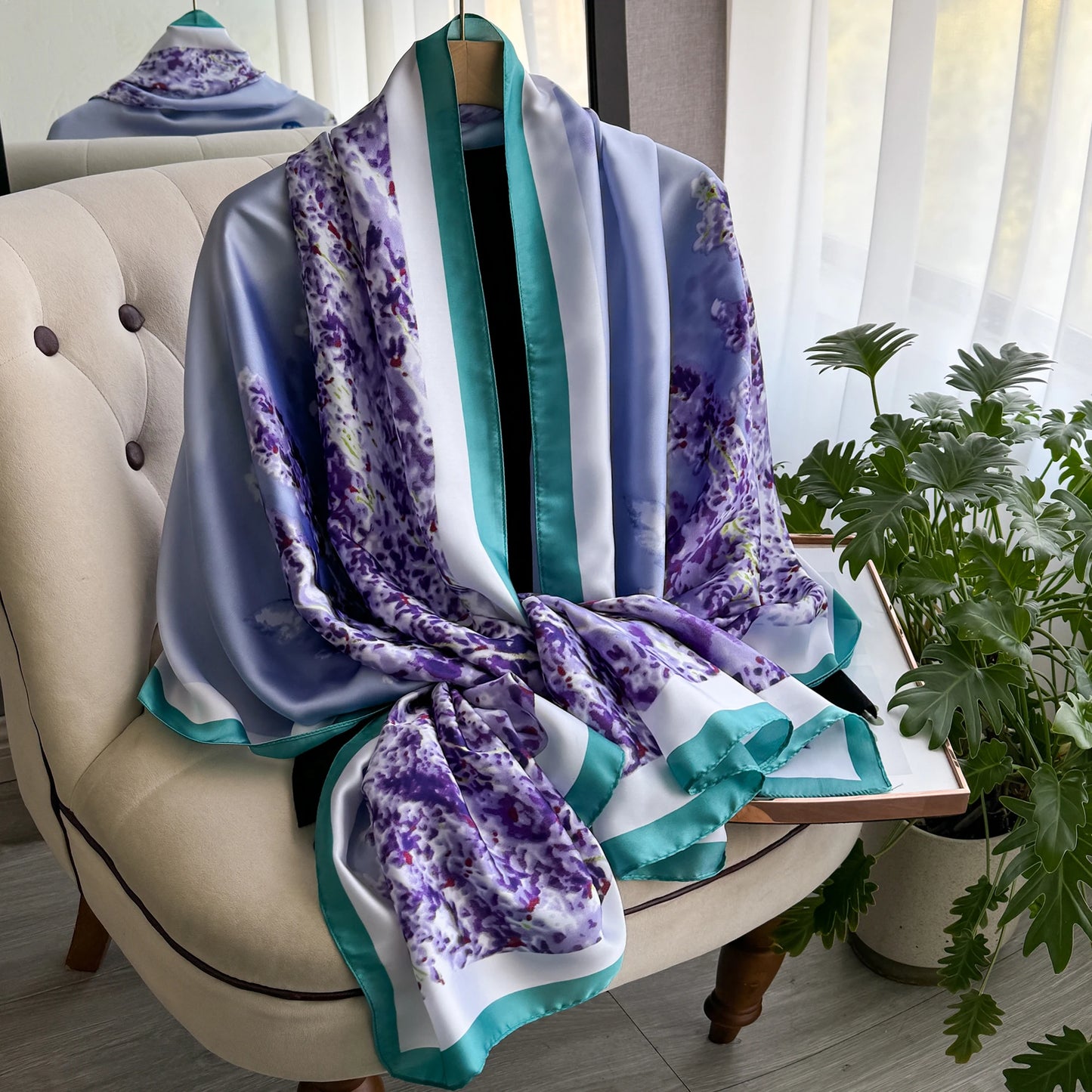 Latest Spring High Quality Soft Silk Scarf Women Ladies Elegant Floral Scarf Fashion Shawl Beach sun Protection Designer Scarf
