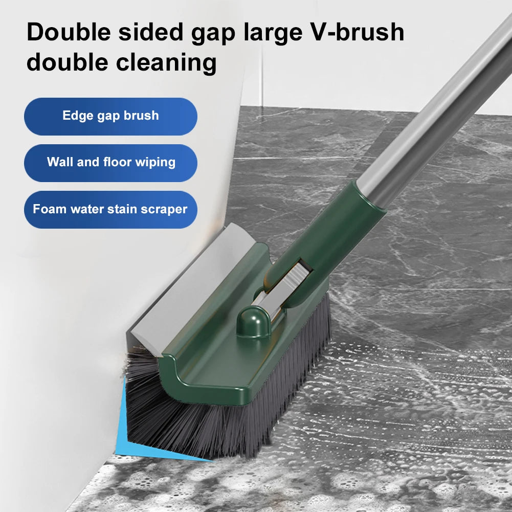 3 in 1 Floor Scrub Brush with Right Angled Bristle & Scraper Long Handle Grout Brush Shower Scrubber for Bathroom Tub Tile Floor