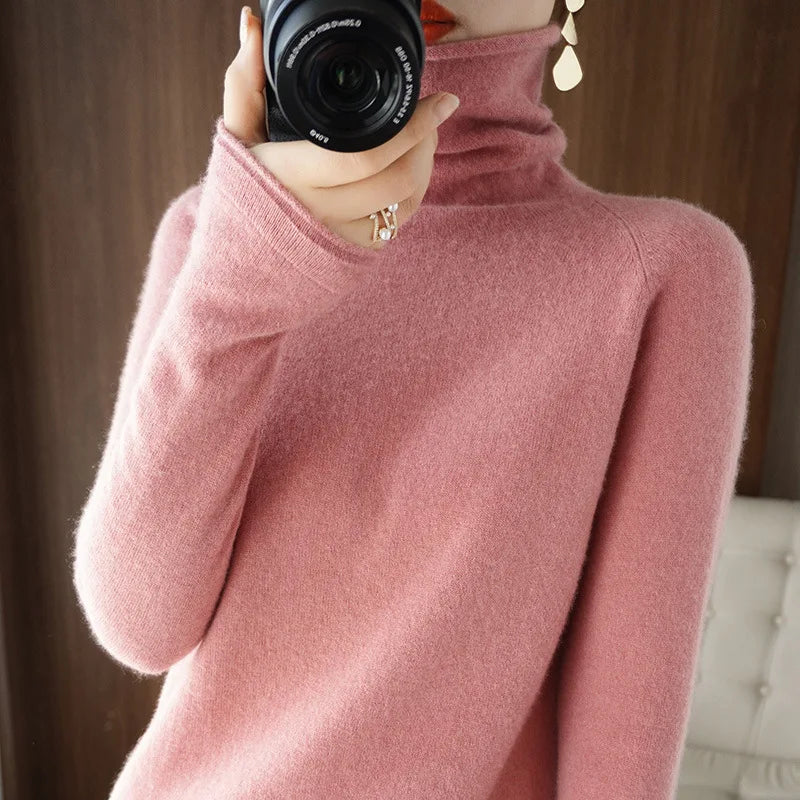 Women's Slim Turtleneck Knit Pullover - Soft Solid Bottoming Sweater - photo 4