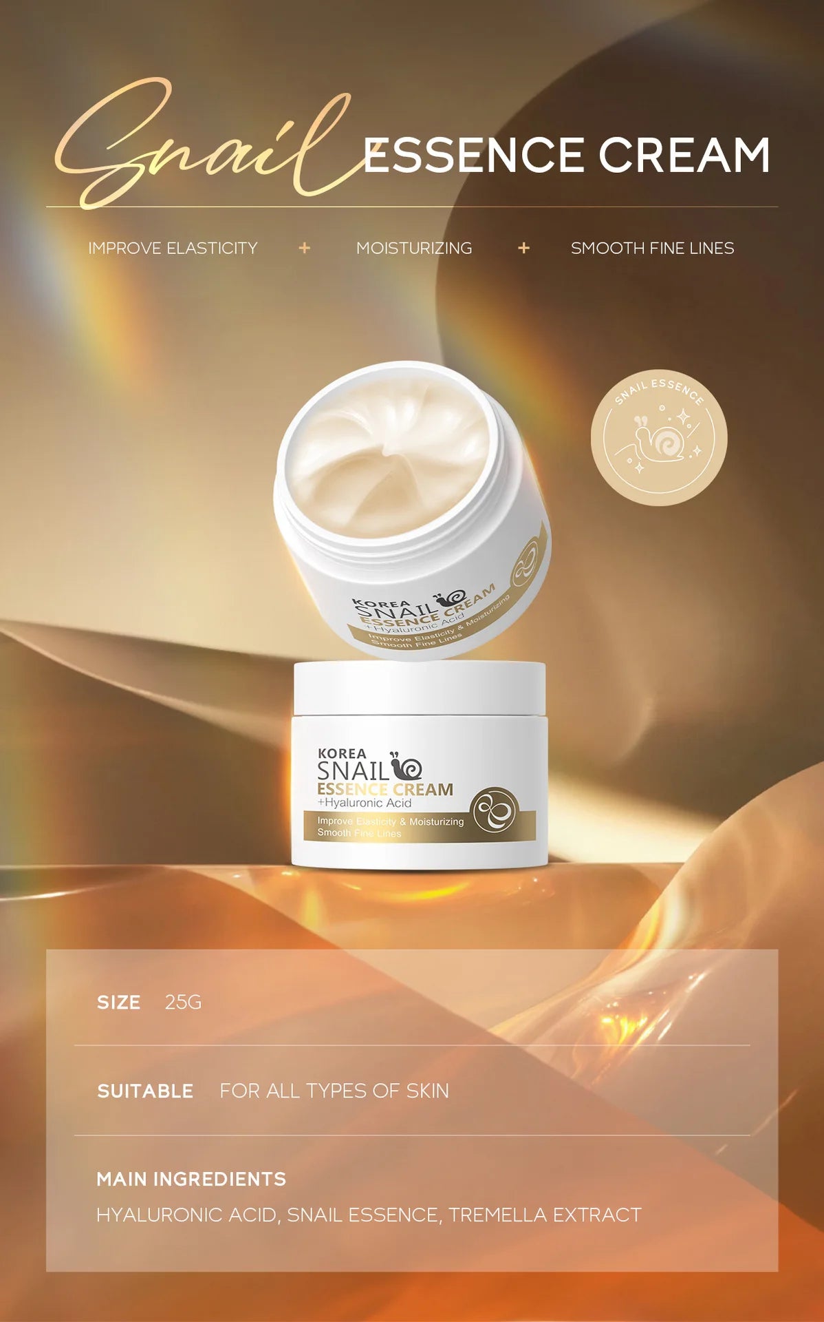 Crema facial de caracol LAIKOU, crema hidratante con ácido hialurónico, suero suavizante y nutritivo, crema de día para el cuidado facial.