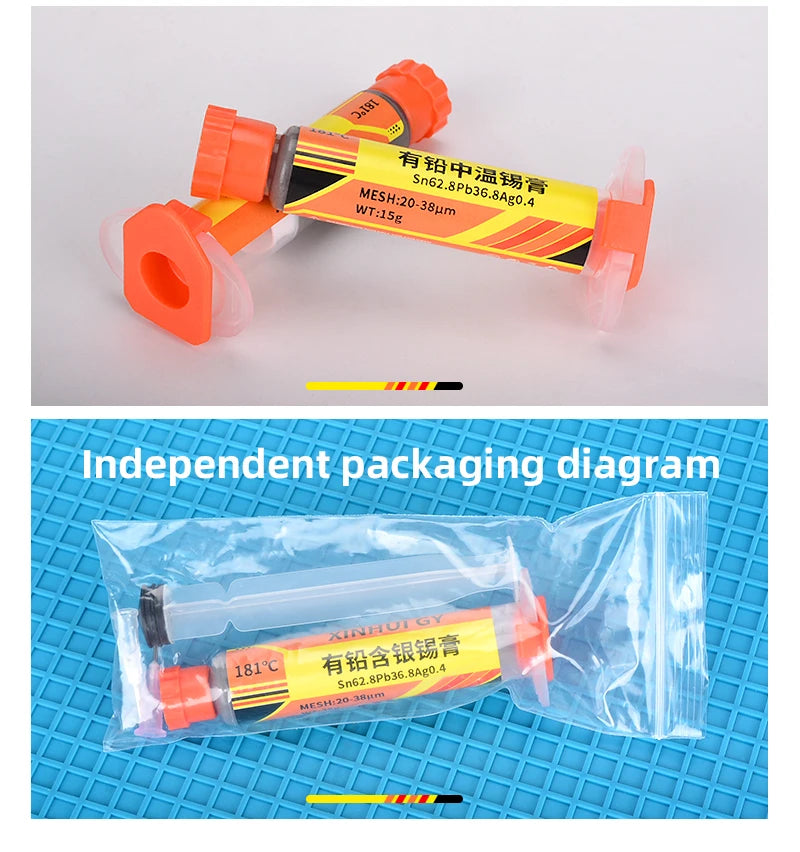 Lead-containing and 181-degree silver-bearing solder paste for syringe soldering, applied in SMT (Surface Mount Technology) chip