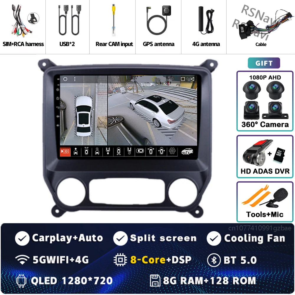 Android 16 Carplay Auto Car Radio Multimedia For Chevrolet Silverado 3 GMTK2 2014 2015 2016 2017 2018 GPS BT 4G Stereo Head Unit