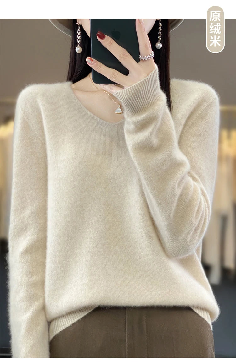 Women's Merino Wool V-Neck Sweater