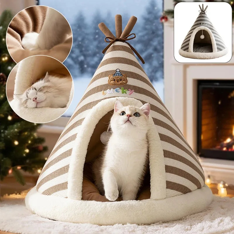 Plush Cat Tent Bed with Removable Cover - Warm House for Indoor Cats - photo 6