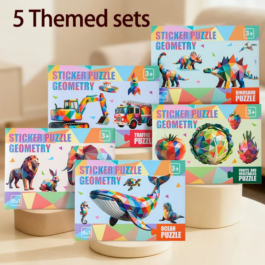 3D Puzzle Stickers DIY Craft Kits Animal Collage 5 Themes Back-to-School Gift Creative Educational 9-PCS Kit with Clips