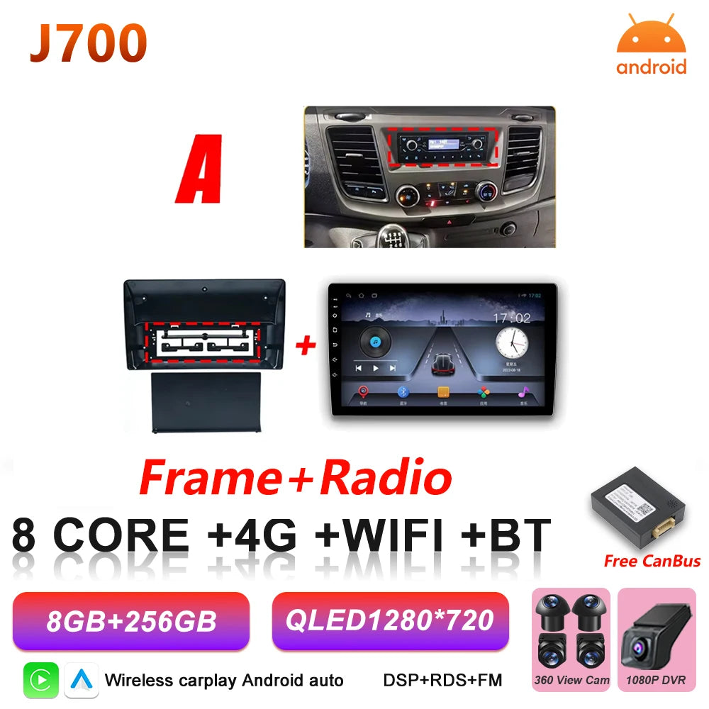 Android 16 Auto Car Radio For Ford Transit Custom 350 Transit V363 Wireless Carplay Multimedia Player GPS Navigation DSP 5G Wifi