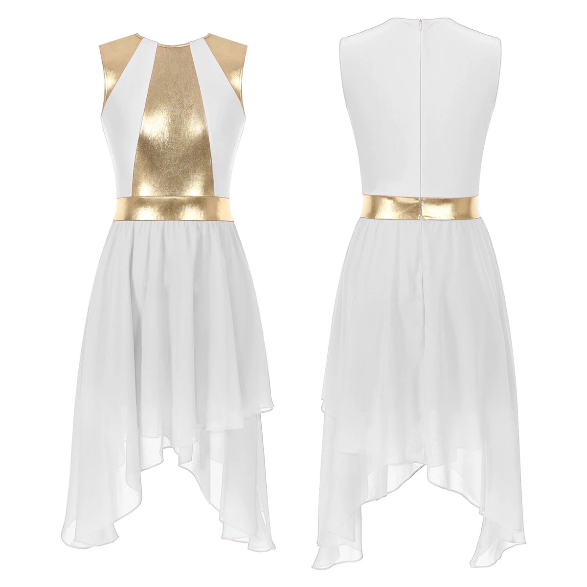 Women Modern Lyrical Dance Dress Liturgical Worship Church Choir Costume Sleeveless Asymmetrical Hem Dresses Ballroom Dancewear