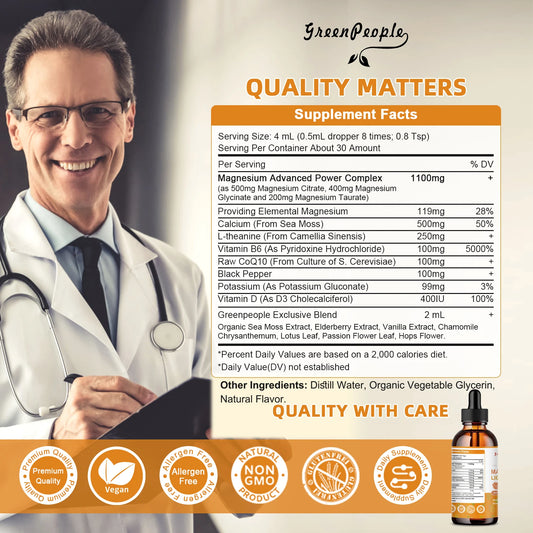 Magnesium Glycinate Liquid Drop Triple Magnesium Supplement with Magnesium Glycinate & Citrate for Calm Mood,Muscle & Sleep