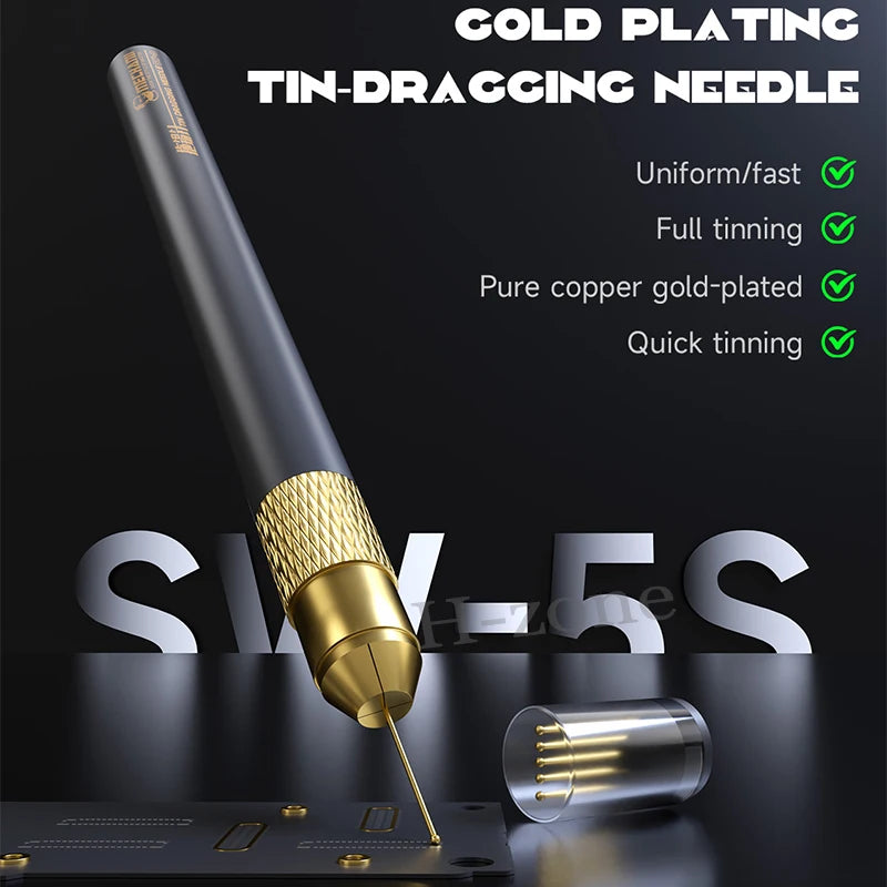 MECHANIC SW-5S Tin Dragging Needle Gold Plated FPC Connector Reballing Solder with 3 Bars Ultralight Carbon Fiber Holder Set