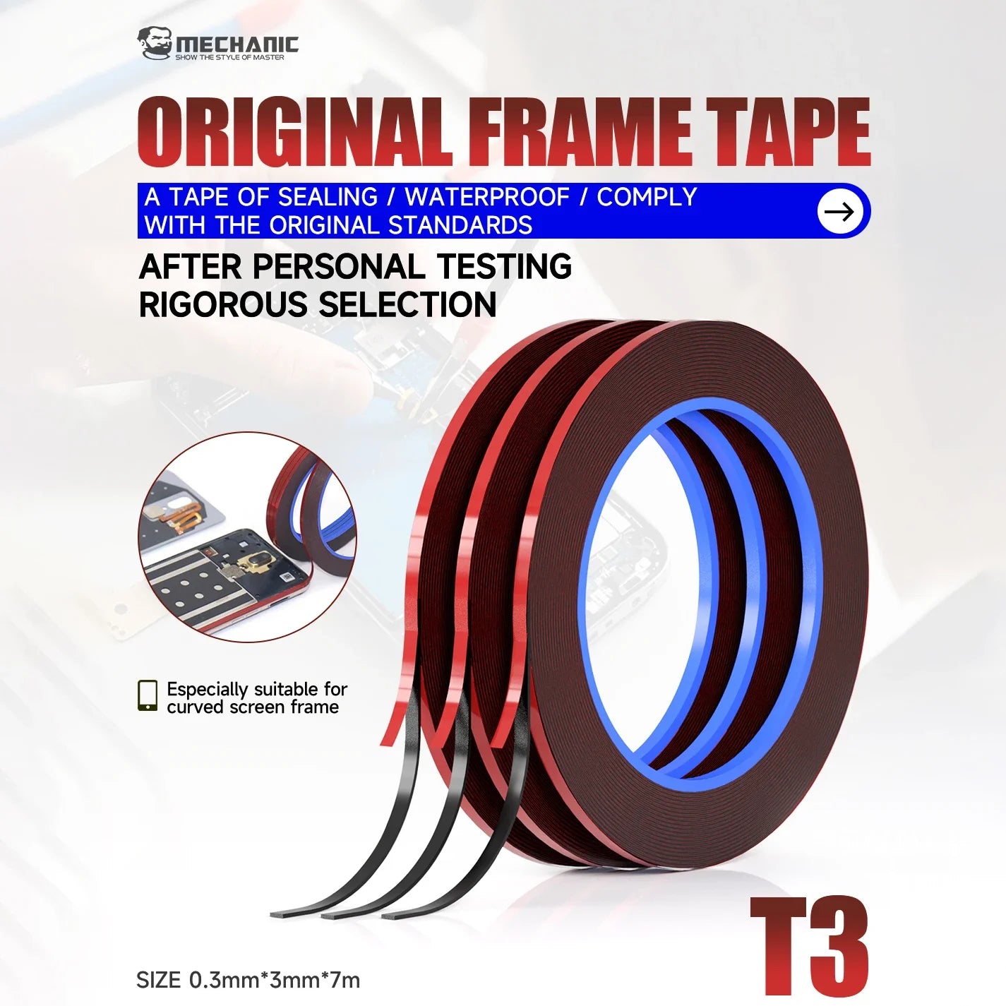 MECHANIC T3 3mm Edge Screen Frame Glue for Iphone Tablet Computer Electrical Appliance Repair Green Foam Double-sided Tape
