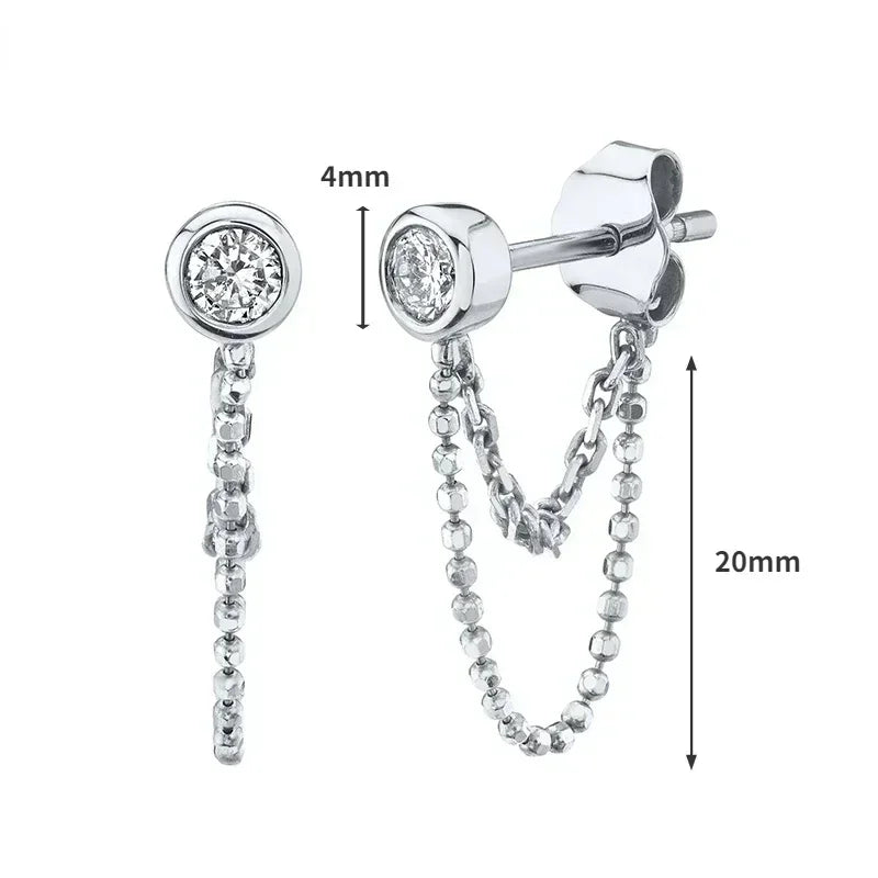 925 Sterling Silver Tassel Hoop Earrings for Women - White Zircon