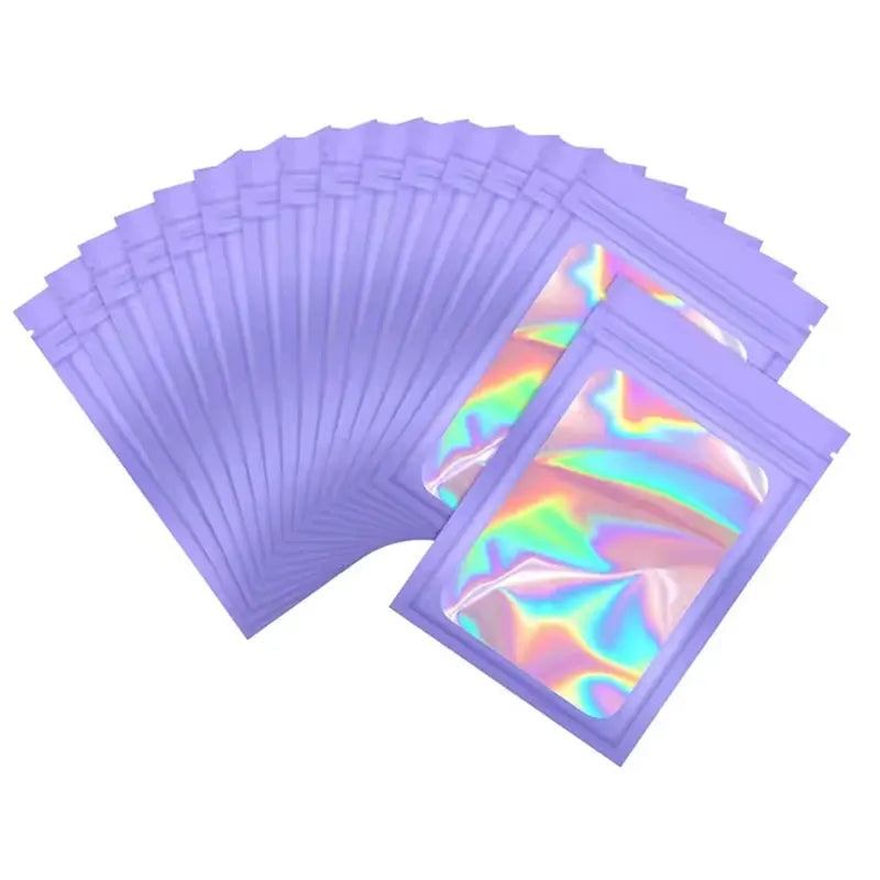 100Pcs Holographic Ziplock Bag Plastic Laser Iridescent Zip Bags for Manicure Eyelash Display Earrings Ring Jewelry Stoage Bags