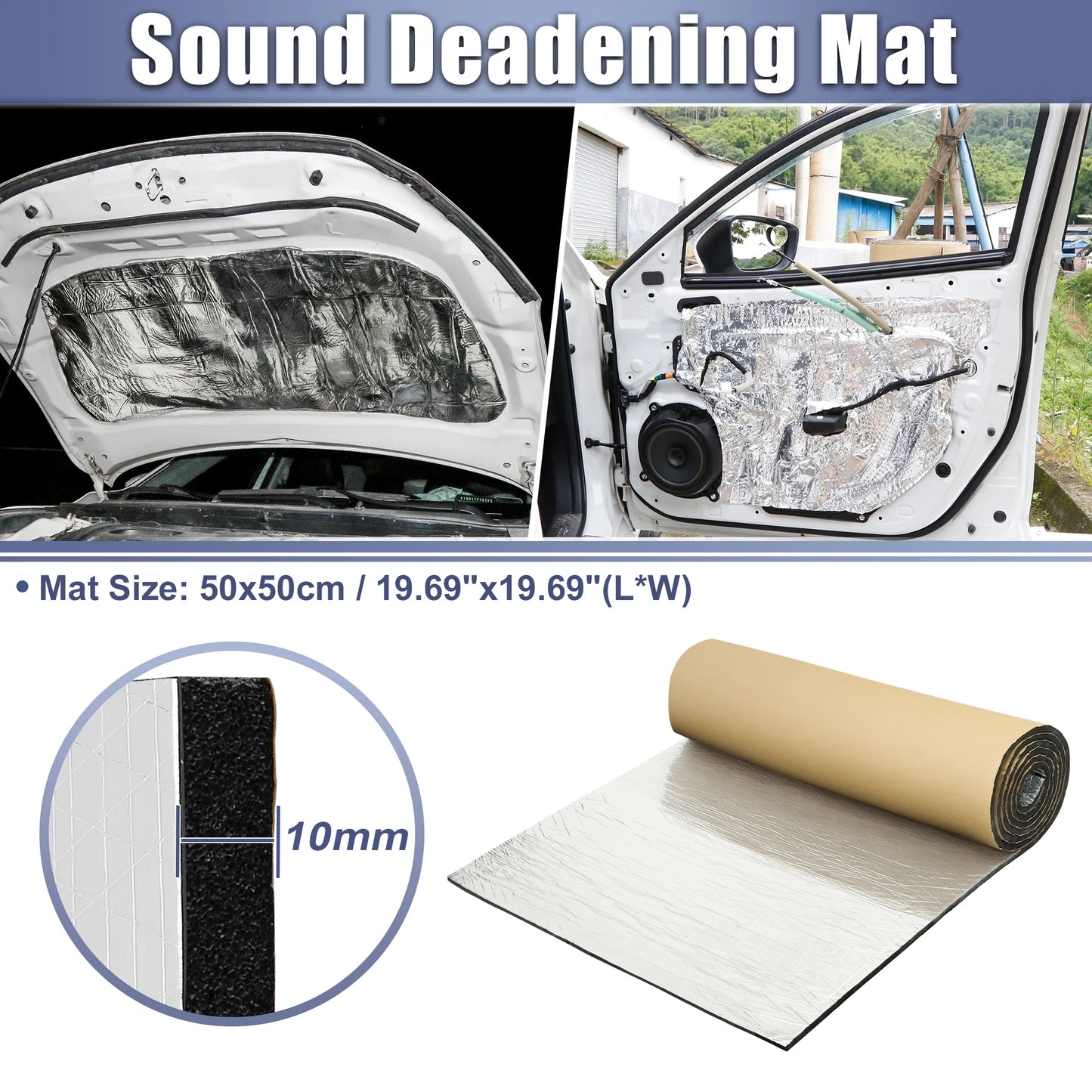 Uxcell Car Firewall Heat Sound Deadener Insulation Mat Aluminium Coating Cotton Self-adhesive Noise Insulation 5mm 10mm