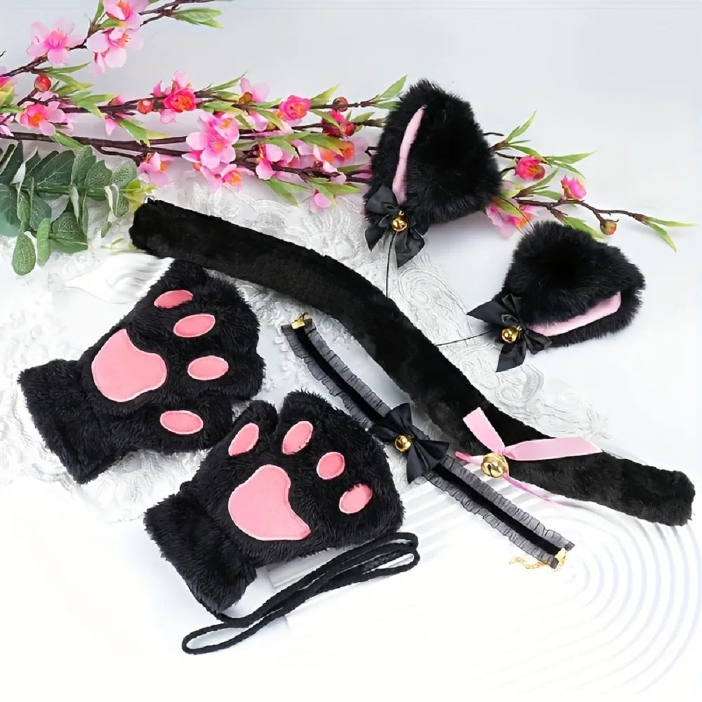 Cat Paw Gloves and Cat Ear Headband Set