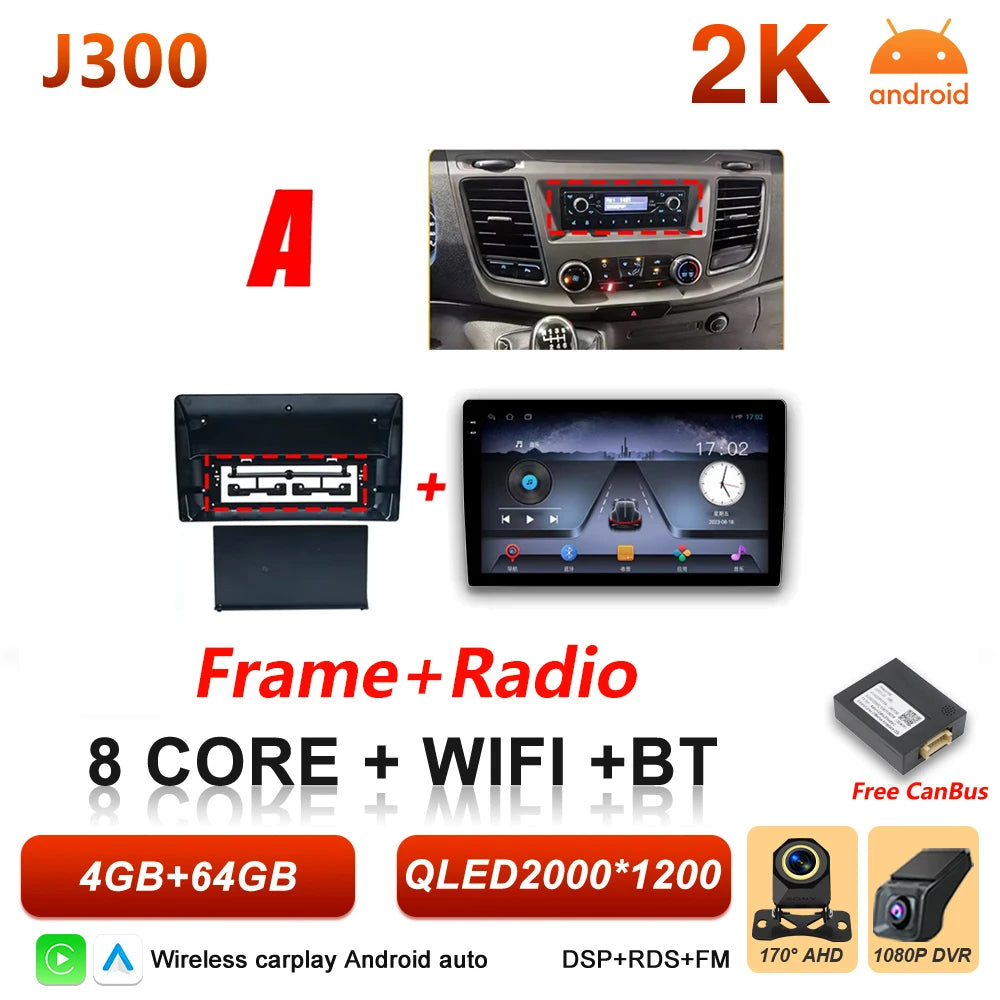 Android 16 Auto Car Radio For Ford Transit Custom 350 Transit V363 Wireless Carplay Multimedia Player GPS Navigation DSP 5G Wifi
