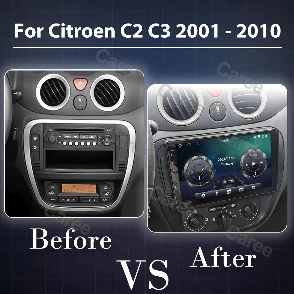 Car Stereo with Apple CarPlay & Android Auto, Compatible with Citroen C2 & C3 (2001-2010)