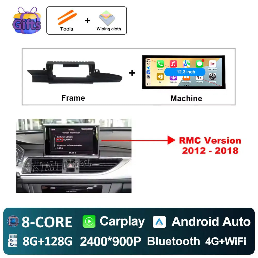 12.3" Android Screen for Audi A6 C7 & A7 (2012–2018) — Wireless CarPlay, Android Auto, QLED, GPS, WiFi