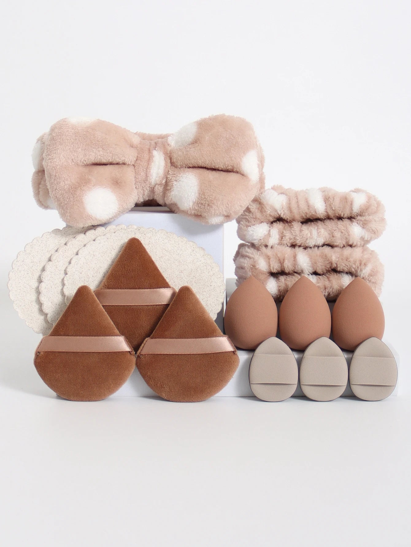 15Pcs Cosmetic Puff Makeup Sponge Blender Beauty Egg Foundation Sponges Puff Wash Face Headband Wristband Make up Accessories