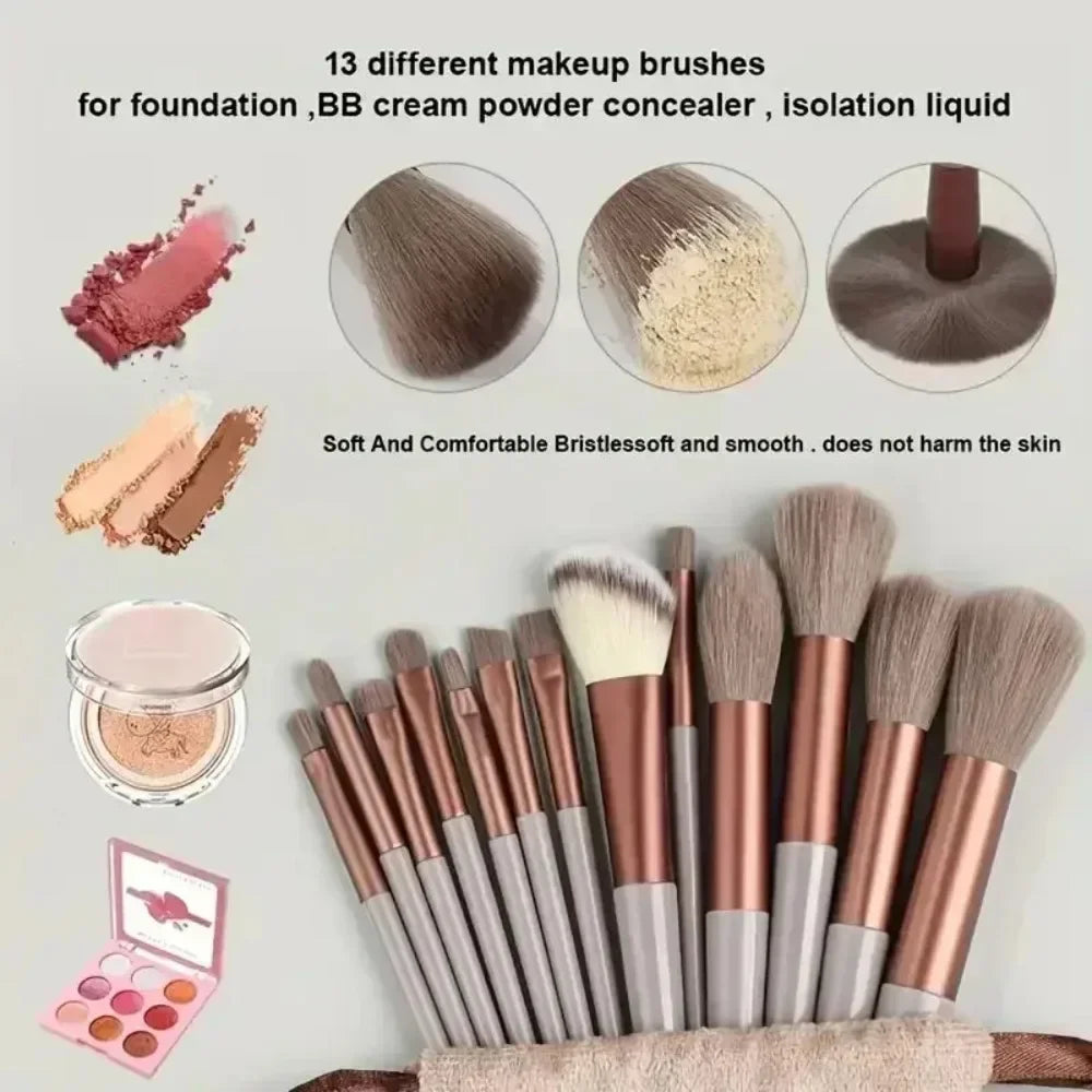 13-Piece Fluffy Makeup Brush Set for Face & Eyes