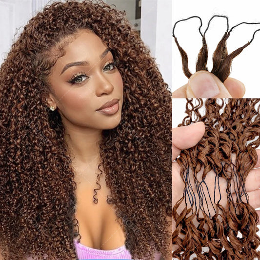 Knots Pre Separated Chocolate Brown Kinky Curly Crochet Human Hair Extension Invisible Lightweight Feather Crochet Braids Hair