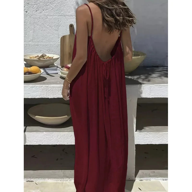 Women's Strapless Backless Maxi Lounge Dress — Loose Comfy Sleep Dress
