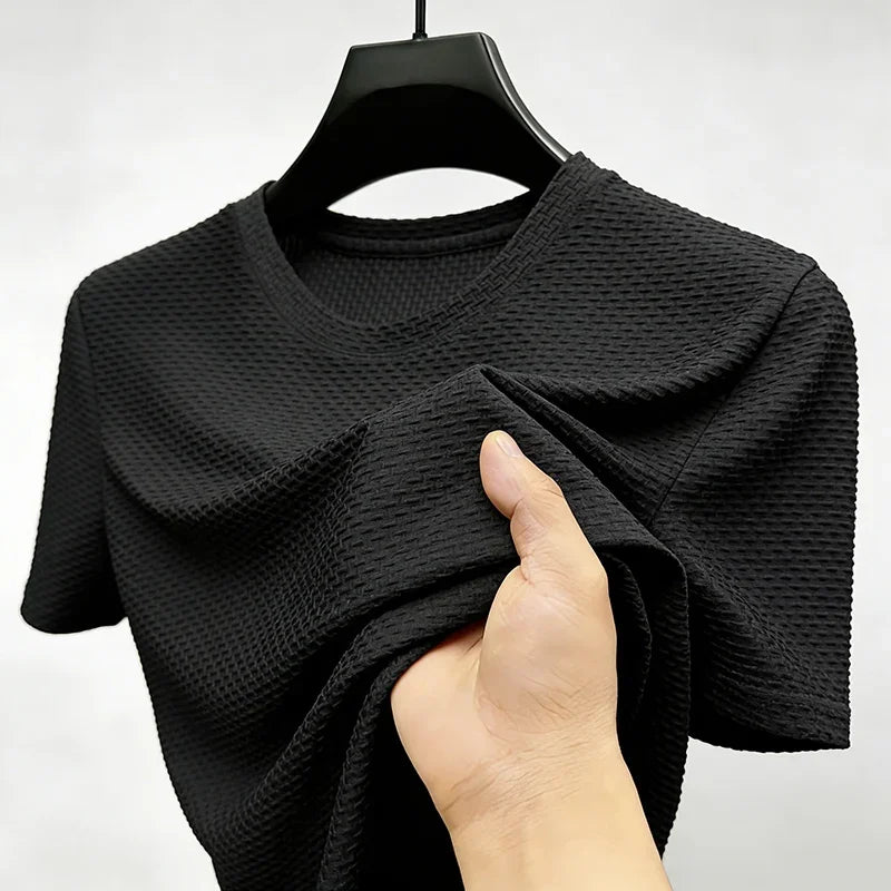 Men's Waffle Jacquard Tee - Crew Neck, Cooling Breathable Knit