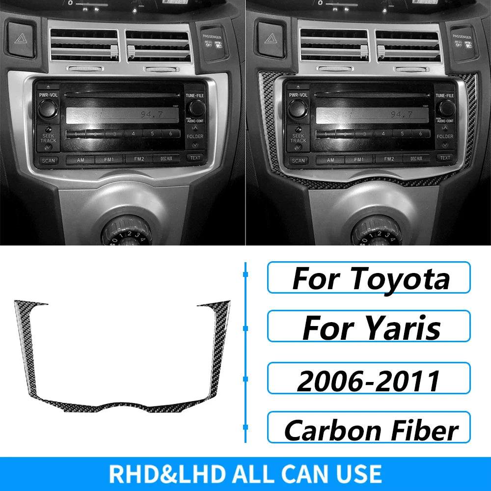 For Toyota Yaris 2006-2011 Carbon Fiber Central Control AC CD Air Outlet Gear Shift Panel Cover Trim Set Car Accessories Sticker