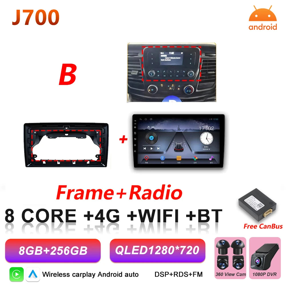 Android 16 Auto Car Radio For Ford Transit Custom 350 Transit V363 Wireless Carplay Multimedia Player GPS Navigation DSP 5G Wifi