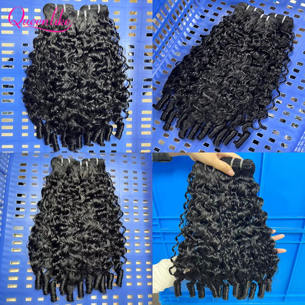 Queenlike Burmese Curly Raw Human Hair Bundles 15A Double Drawn 1/3/4 Bundles Pixie Curly Bundles Human Hair Ocean Spiral Curly