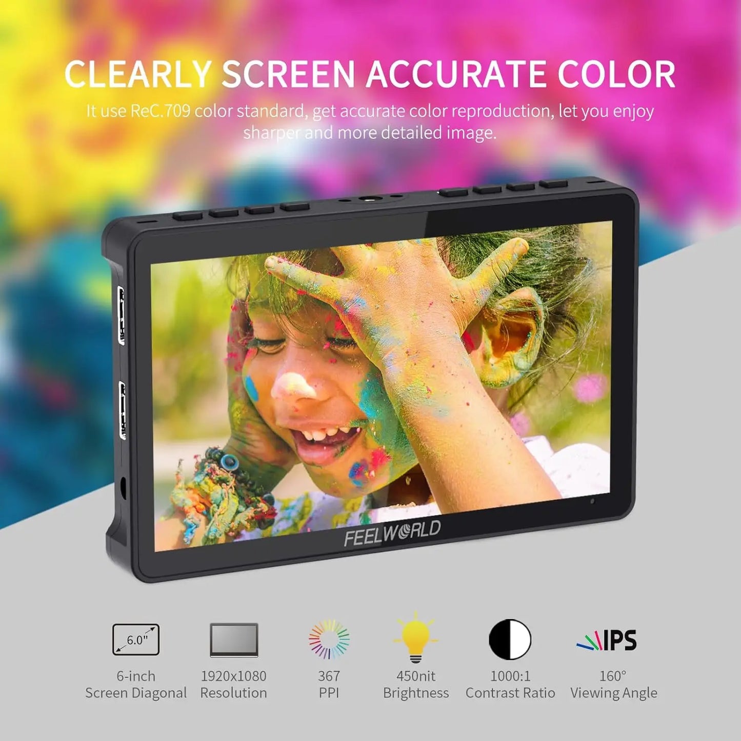 FEELWORLD F5 PRO V4 6 Inch Touch Screen 3D LUT DSLR Camera Field Monitor with F970 External Power Kit 4K HDMI Input Output