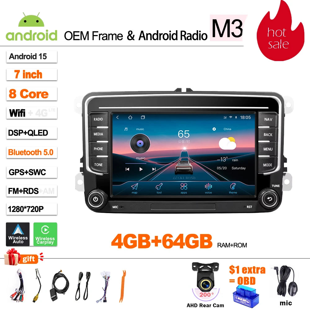 Car Stereo with Apple CarPlay & Android Auto, Compatible with VW CC, Passat B7, Polo, Golf 5 6 & Jetta