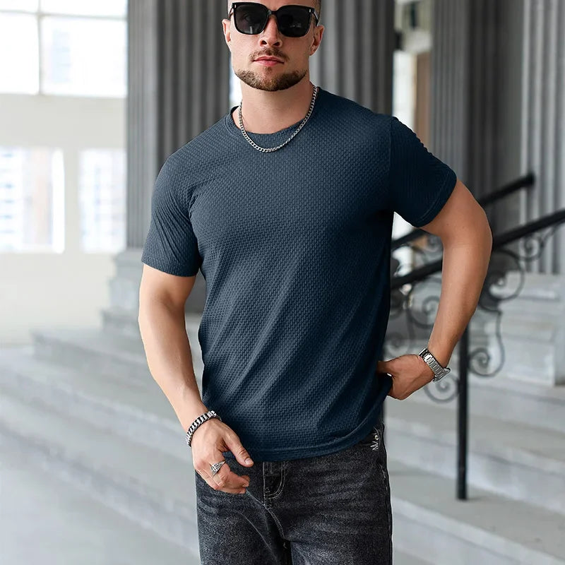Men's Ice-Silk Tee - Crew Neck, Cool Breathable Business Casual