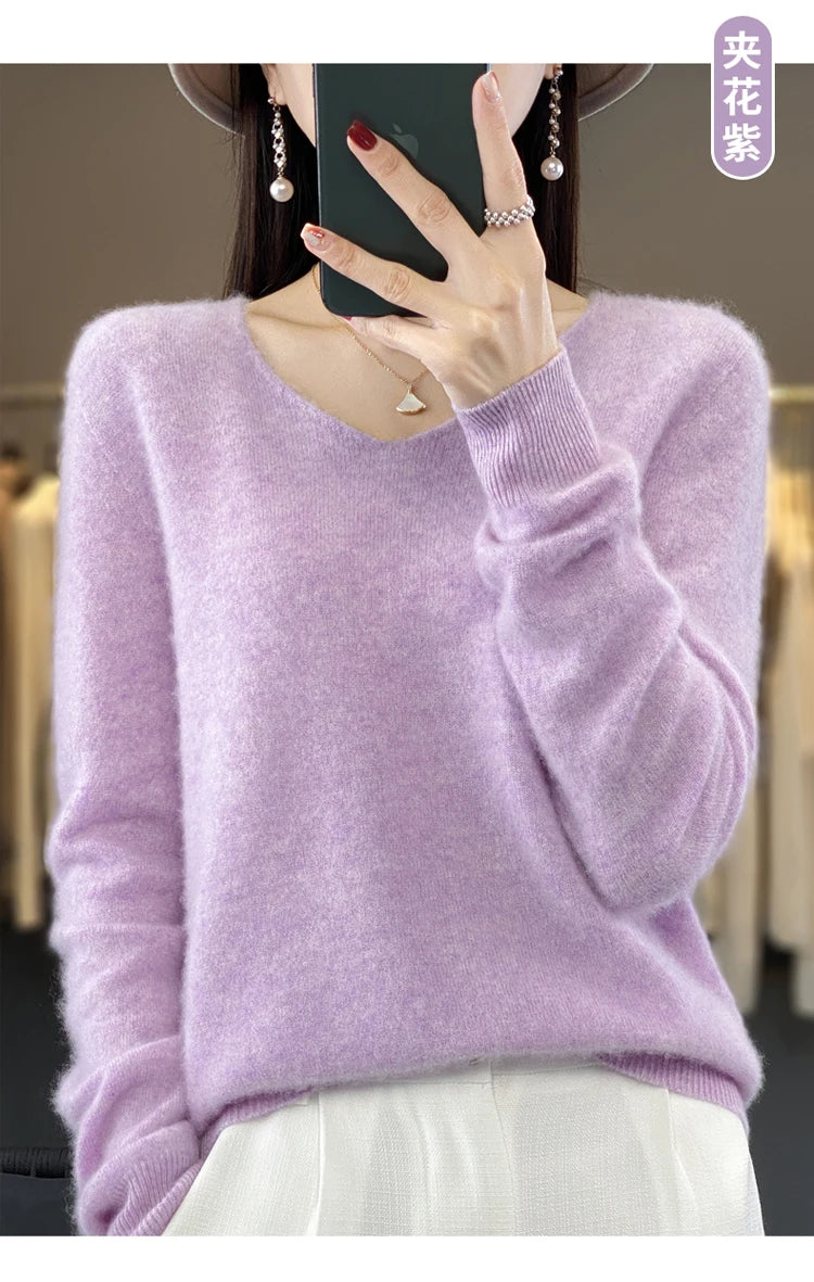 Women's Merino Wool V-Neck Sweater