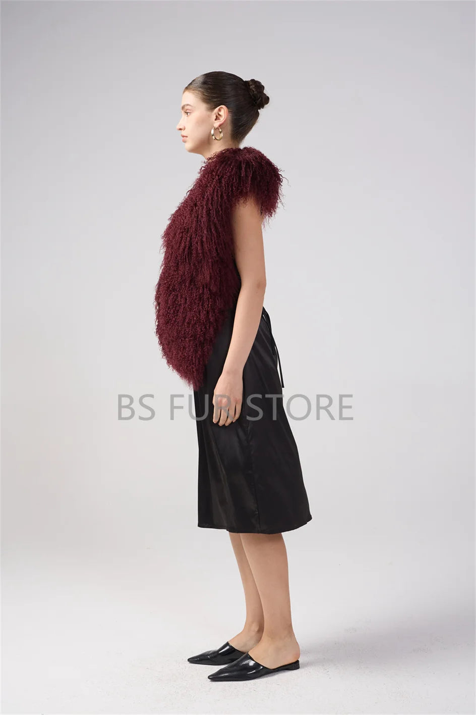 Fluffy Luxury  Real Mongolian Fur Halter Vests Women Solid Deep V-Neck Backless Bandage Sleeveless Jackets Top Outerwear Coat