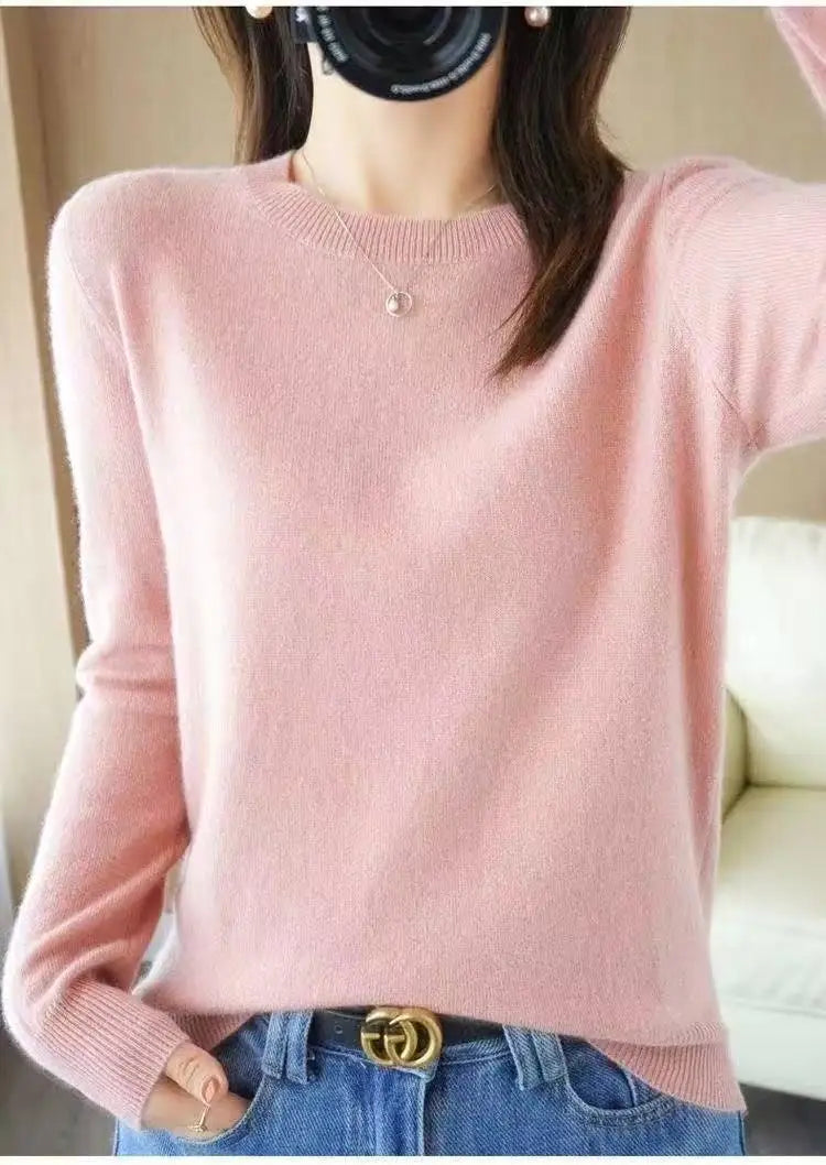 Women's Soft Knit Crew Neck Sweater, Basic Jumper