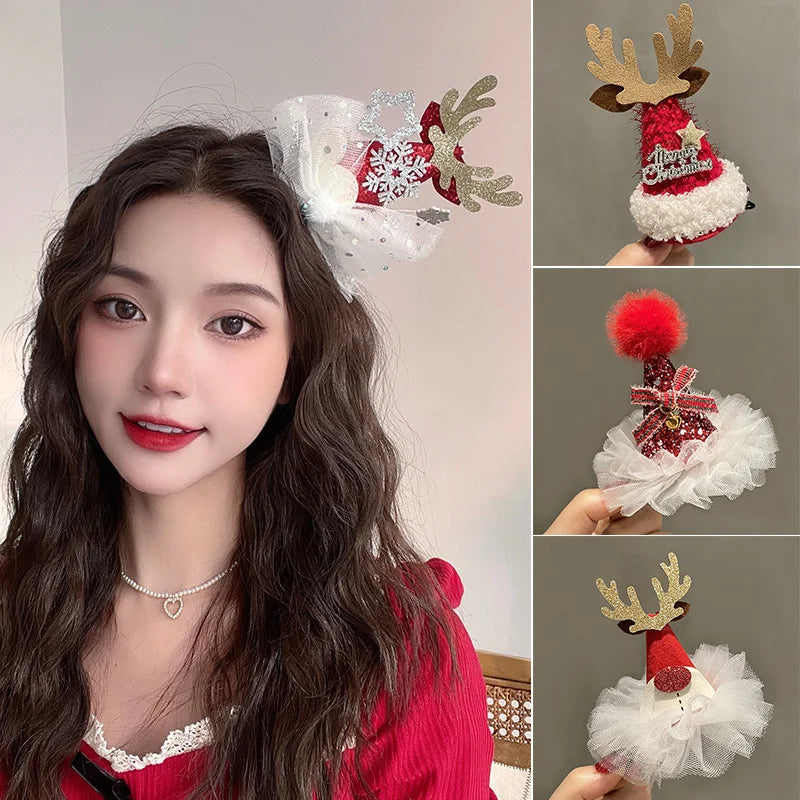2026 Christmas Hair Clips Kawaii Christmas Headbands Hair Accessories Deer Ear Hairpin for Girl Photograph Prop Xmas Party Decor