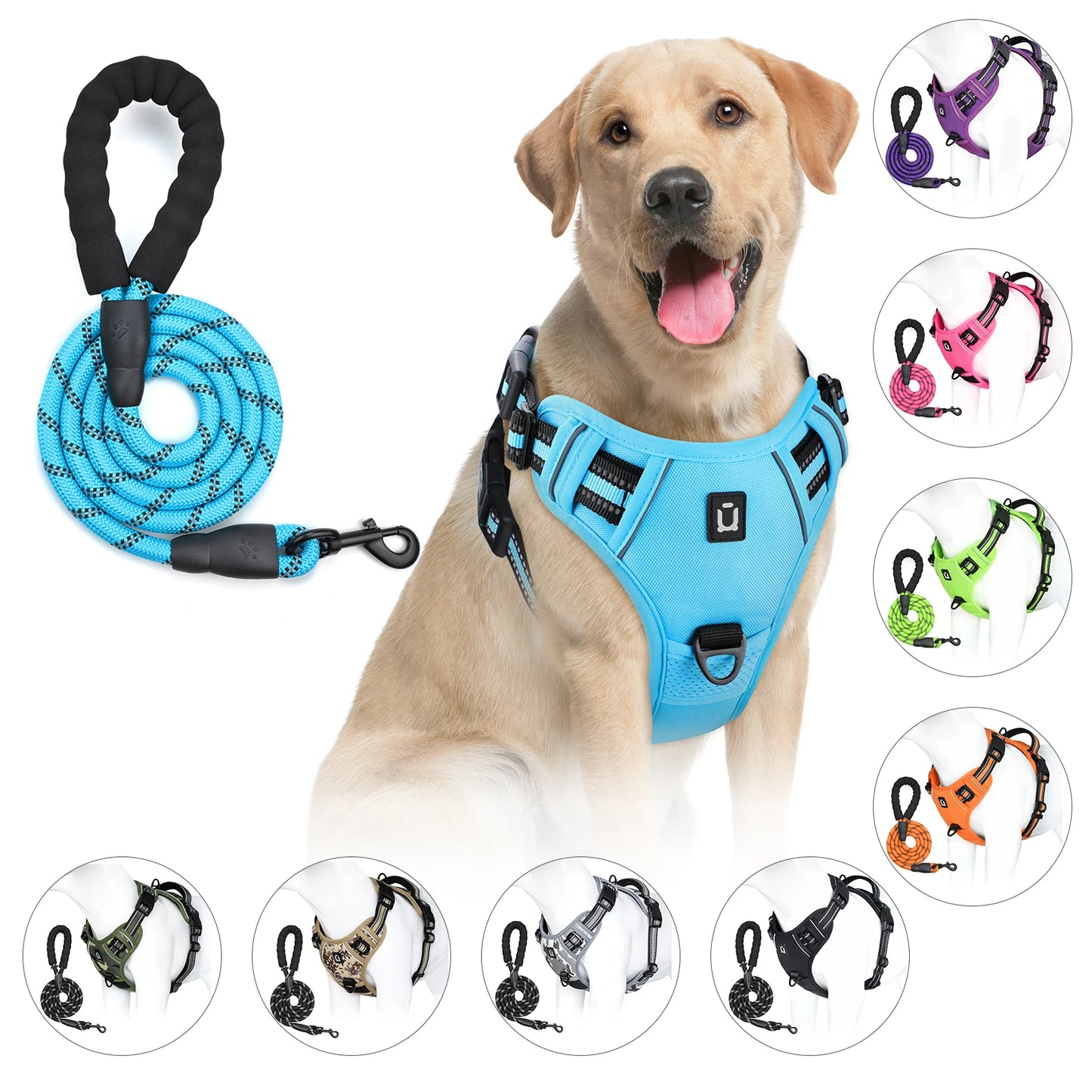 Dog Harness and Leash Combo, Escape Proof No Pull Vest Harness, with 5 Feet Leash, Reflective Adjustable Soft Padded Pet Harness