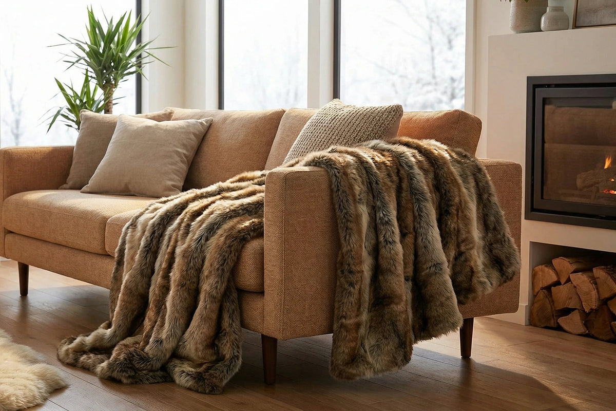 Faux Fur Throw Blanket, Fluffy Plush Sofa Throw