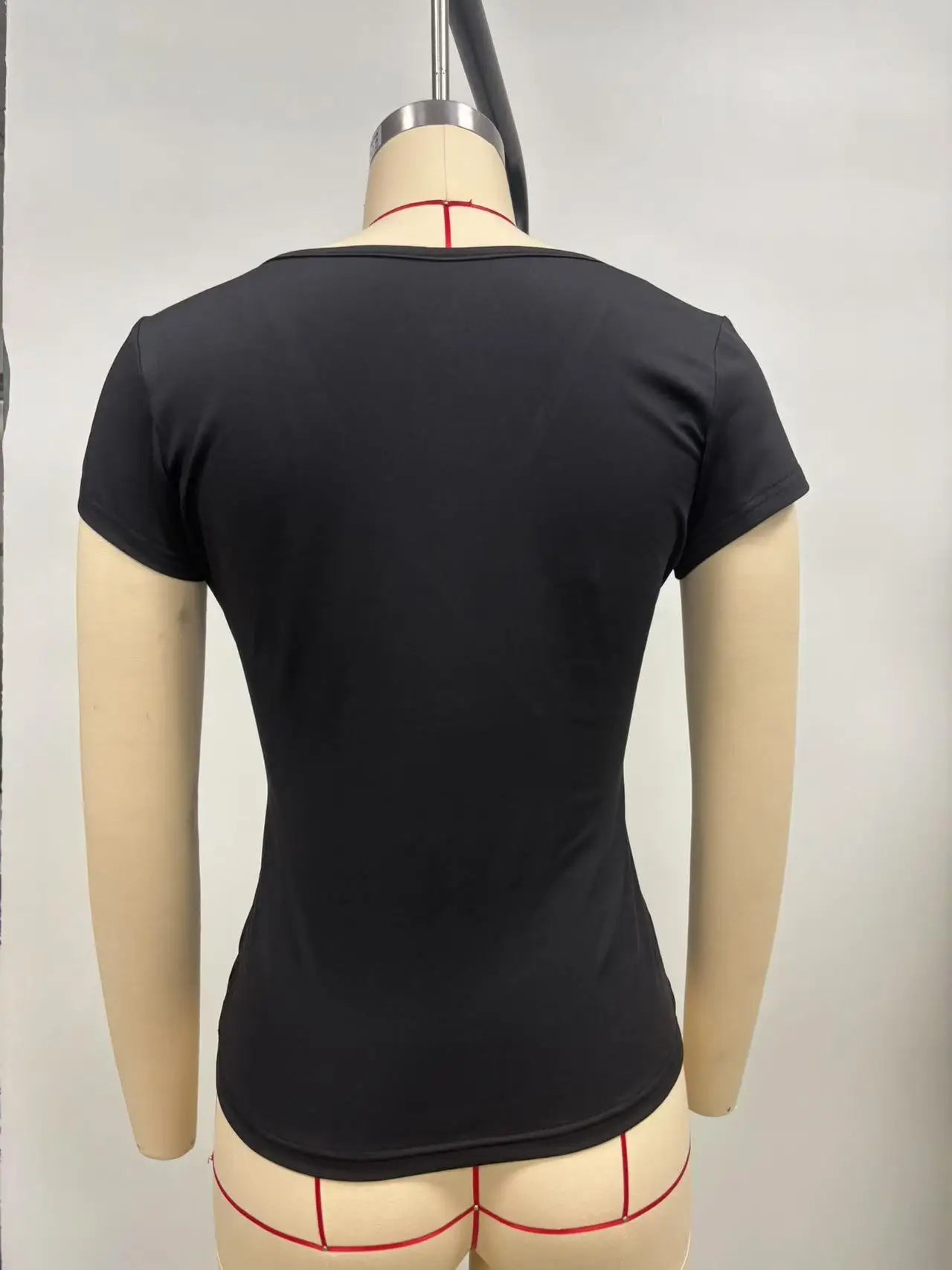 2026 Summer New Fashion Women's T-Shirt Solid-Color Slim-Fit V-Neck Short-Sleeve Top Y2k Clothing
