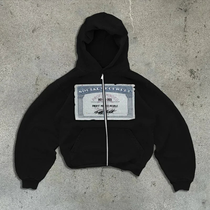 Y2K Printed Zip-Up Hoodie, Unisex Streetwear