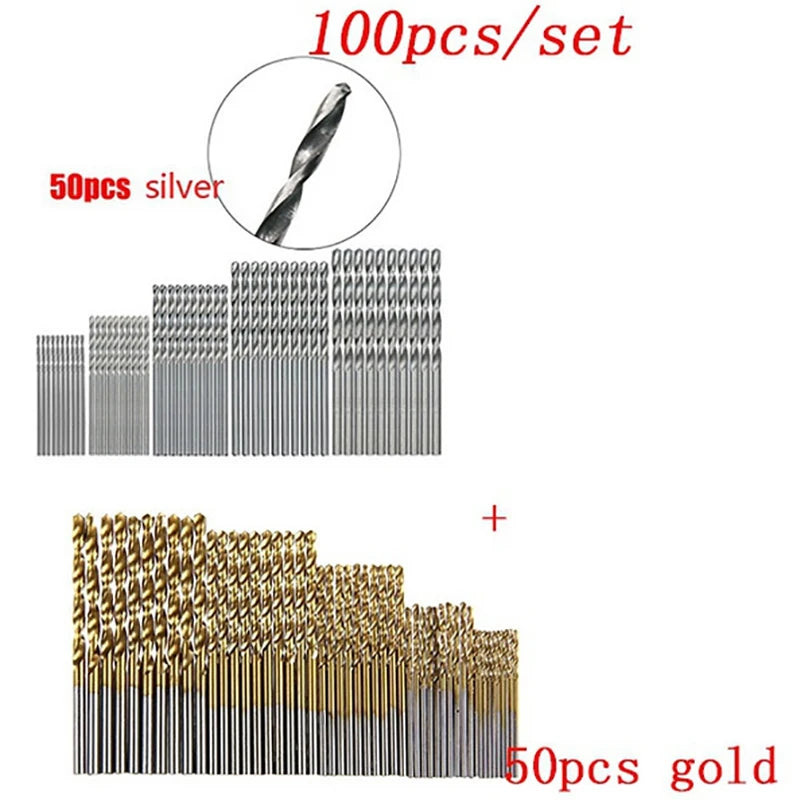 100 Pc Titanium Coated HSS Drill Bit Set