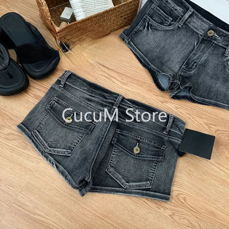Women's Y2K Gyaru Harajuku Low Rise Denim Hot Pants – Vintage 2000s Jean Shorts Streetwear